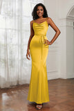 Spaghetti Straps Mermaid Satin Formal Evening Dresses Cowl Neck Prom Bridesmaid Dress Gowns