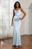 Spaghetti Straps Mermaid Satin Formal Evening Dresses Cowl Neck Prom Bridesmaid Dress Gowns