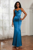 Spaghetti Straps Mermaid Satin Formal Evening Dresses Cowl Neck Prom Bridesmaid Dress Gowns