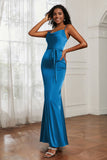 Spaghetti Straps Mermaid Satin Formal Evening Dresses Cowl Neck Prom Bridesmaid Dress Gowns