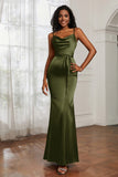 Spaghetti Straps Mermaid Satin Formal Evening Dresses Cowl Neck Prom Bridesmaid Dress Gowns