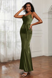 Spaghetti Straps Mermaid Satin Formal Evening Dresses Cowl Neck Prom Bridesmaid Dress Gowns