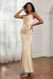 Spaghetti Straps Mermaid Satin Formal Evening Dresses Cowl Neck Prom Bridesmaid Dress Gowns