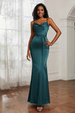 Spaghetti Straps Mermaid Satin Formal Evening Dresses Cowl Neck Prom Bridesmaid Dress Gowns