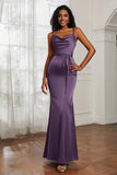 Spaghetti Straps Mermaid Satin Formal Evening Dresses Cowl Neck Prom Bridesmaid Dress Gowns