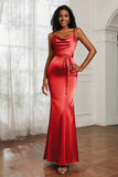 Spaghetti Straps Mermaid Satin Formal Evening Dresses Cowl Neck Prom Bridesmaid Dress Gowns