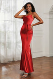 Spaghetti Straps Mermaid Satin Formal Evening Dresses Cowl Neck Prom Bridesmaid Dress Gowns