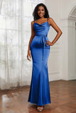 Spaghetti Straps Mermaid Satin Formal Evening Dresses Cowl Neck Prom Bridesmaid Dress Gowns