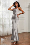 Spaghetti Straps Mermaid Satin Formal Evening Dresses Cowl Neck Prom Bridesmaid Dress Gowns
