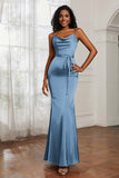 Spaghetti Straps Mermaid Satin Formal Evening Dresses Cowl Neck Prom Bridesmaid Dress Gowns