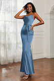 Spaghetti Straps Mermaid Satin Formal Evening Dresses Cowl Neck Prom Bridesmaid Dress Gowns