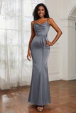 Spaghetti Straps Mermaid Satin Formal Evening Dresses Cowl Neck Prom Bridesmaid Dress Gowns