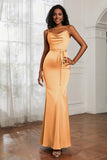Spaghetti Straps Mermaid Satin Formal Evening Dresses Cowl Neck Prom Bridesmaid Dress Gowns