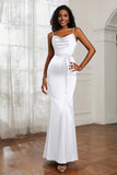 Spaghetti Straps Mermaid Satin Formal Evening Dresses Cowl Neck Prom Bridesmaid Dress Gowns