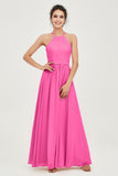 Halter Neck Elegant Bridesmaid Chiffon Dresses Sleeveless Formal Evening Dress Gowns