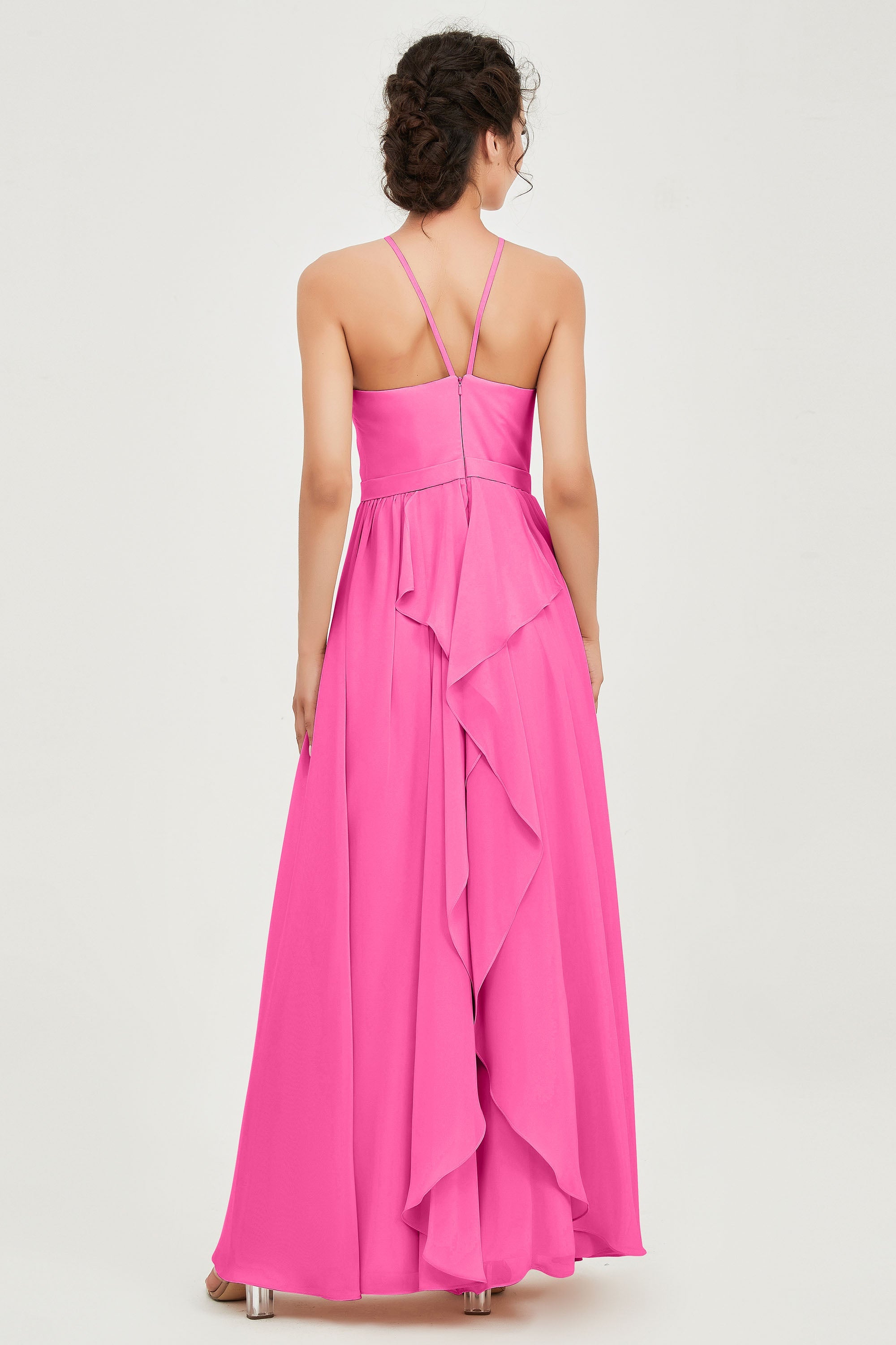 Halter Neck Elegant Bridesmaid Chiffon Dresses Sleeveless Formal Evening Dress Gowns