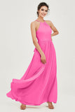 Halter Neck Elegant Bridesmaid Chiffon Dresses Sleeveless Formal Evening Dress Gowns