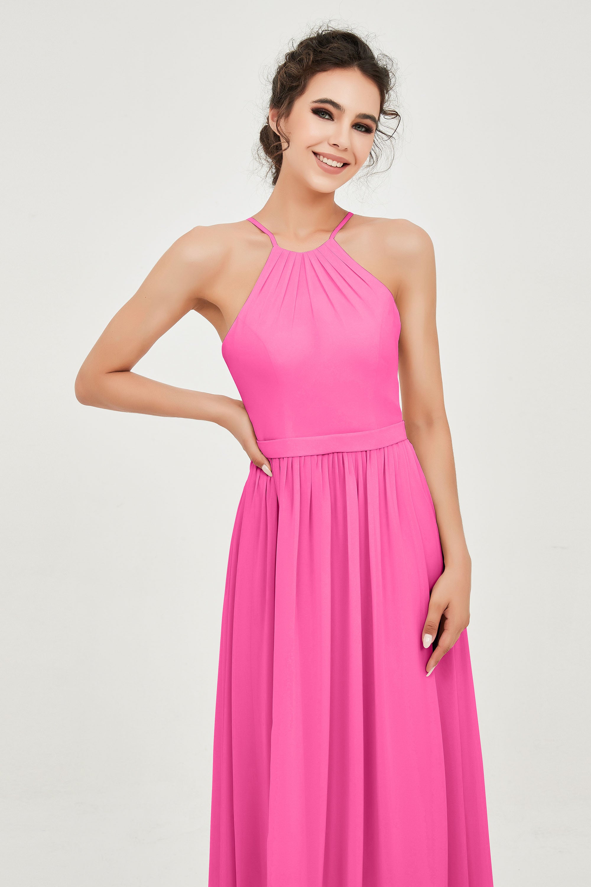 Halter Neck Elegant Bridesmaid Chiffon Dresses Sleeveless Formal Evening Dress Gowns