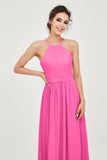 Halter Neck Elegant Bridesmaid Chiffon Dresses Sleeveless Formal Evening Dress Gowns