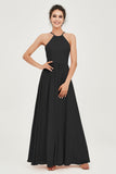 Halter Neck Elegant Bridesmaid Chiffon Dresses Sleeveless Formal Evening Dress Gowns