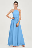 Halter Neck Elegant Bridesmaid Chiffon Dresses Sleeveless Formal Evening Dress Gowns