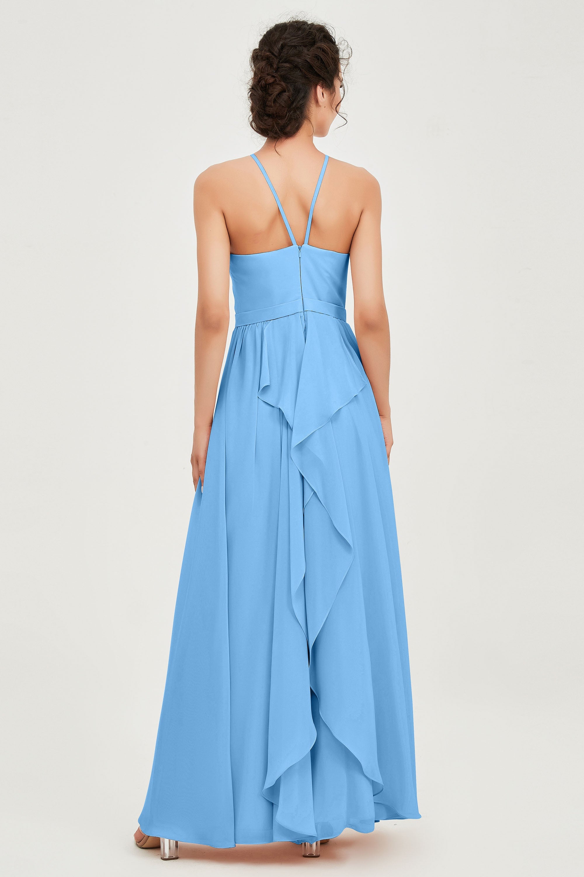 Halter Neck Elegant Bridesmaid Chiffon Dresses Sleeveless Formal Evening Dress Gowns