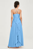 Halter Neck Elegant Bridesmaid Chiffon Dresses Sleeveless Formal Evening Dress Gowns