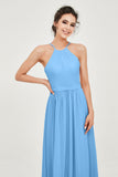 Halter Neck Elegant Bridesmaid Chiffon Dresses Sleeveless Formal Evening Dress Gowns