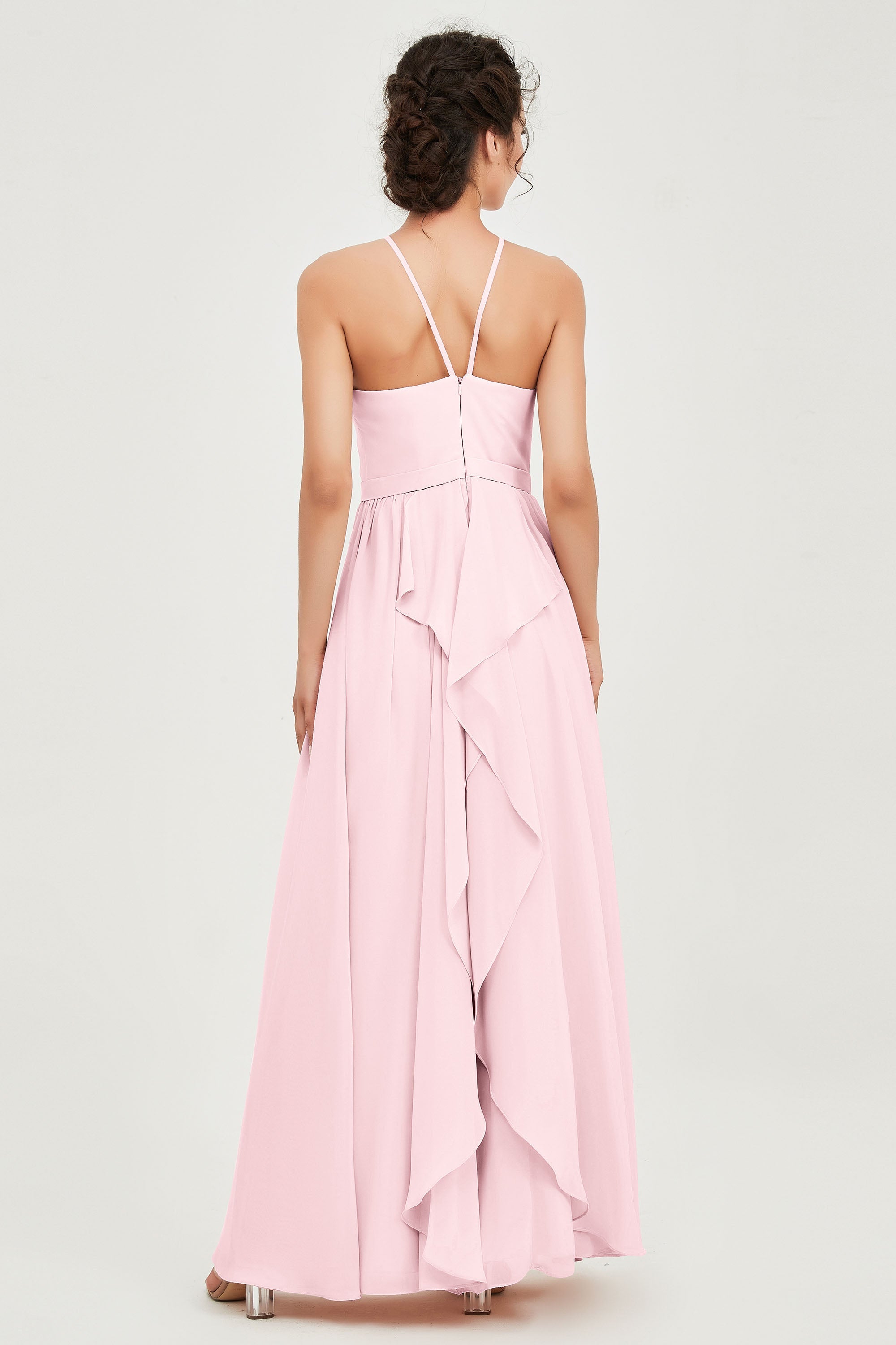 Halter Neck Elegant Bridesmaid Chiffon Dresses Sleeveless Formal Evening Dress Gowns