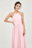 Halter Neck Elegant Bridesmaid Chiffon Dresses Sleeveless Formal Evening Dress Gowns