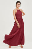 Halter Neck Elegant Bridesmaid Chiffon Dresses Sleeveless Formal Evening Dress Gowns