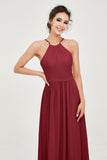 Halter Neck Elegant Bridesmaid Chiffon Dresses Sleeveless Formal Evening Dress Gowns