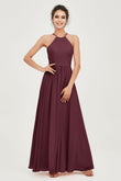 Halter Neck Elegant Bridesmaid Chiffon Dresses Sleeveless Formal Evening Dress Gowns