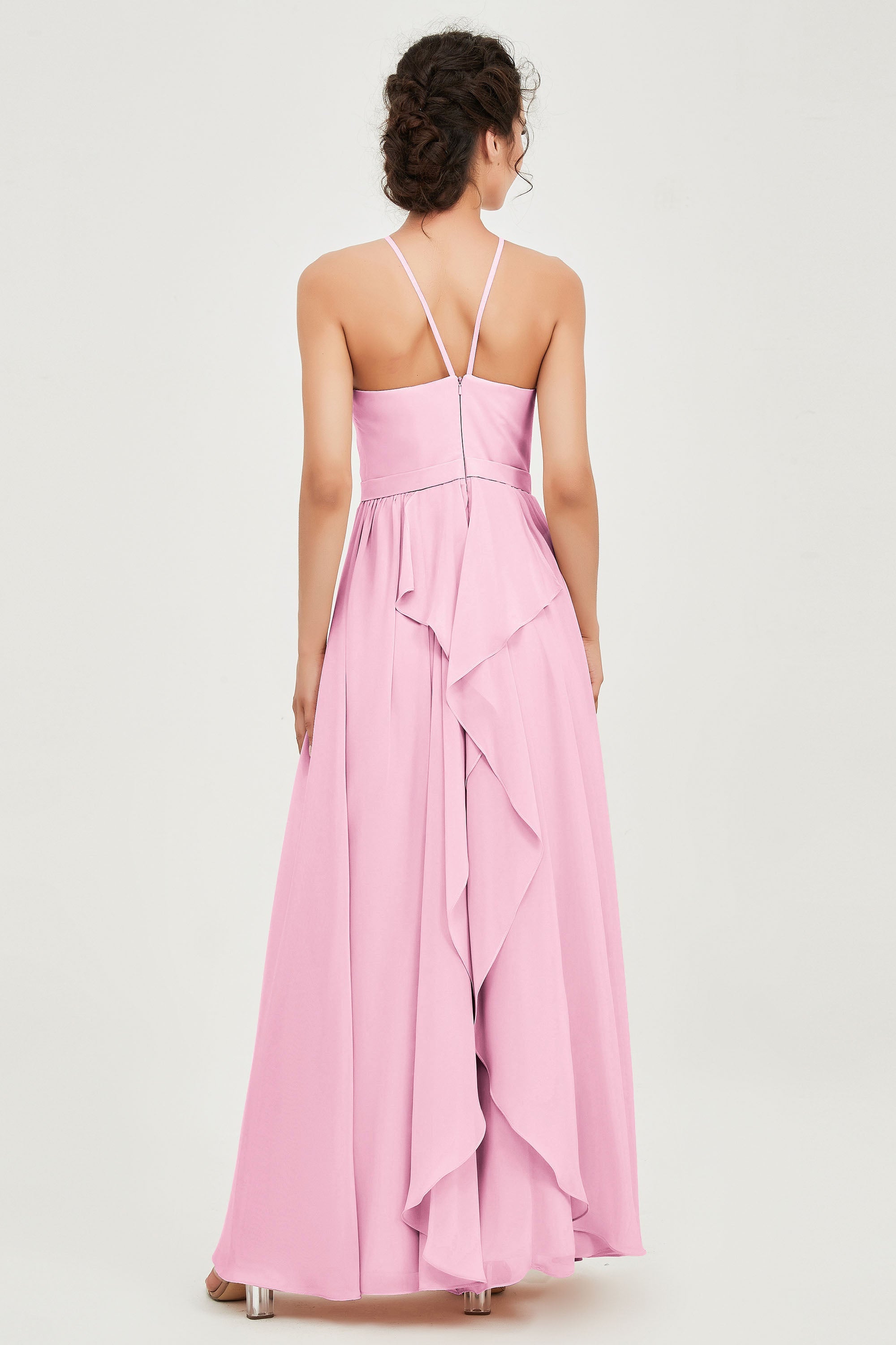 Halter Neck Elegant Bridesmaid Chiffon Dresses Sleeveless Formal Evening Dress Gowns