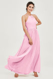Halter Neck Elegant Bridesmaid Chiffon Dresses Sleeveless Formal Evening Dress Gowns