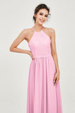 Halter Neck Elegant Bridesmaid Chiffon Dresses Sleeveless Formal Evening Dress Gowns