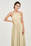 Halter Neck Elegant Bridesmaid Chiffon Dresses Sleeveless Formal Evening Dress Gowns