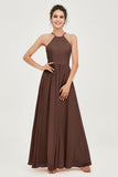 Halter Neck Elegant Bridesmaid Chiffon Dresses Sleeveless Formal Evening Dress Gowns