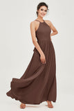 Halter Neck Elegant Bridesmaid Chiffon Dresses Sleeveless Formal Evening Dress Gowns
