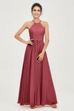 Halter Neck Elegant Bridesmaid Chiffon Dresses Sleeveless Formal Evening Dress Gowns