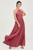 Halter Neck Elegant Bridesmaid Chiffon Dresses Sleeveless Formal Evening Dress Gowns