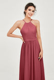 Halter Neck Elegant Bridesmaid Chiffon Dresses Sleeveless Formal Evening Dress Gowns