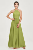 Halter Neck Elegant Bridesmaid Chiffon Dresses Sleeveless Formal Evening Dress Gowns