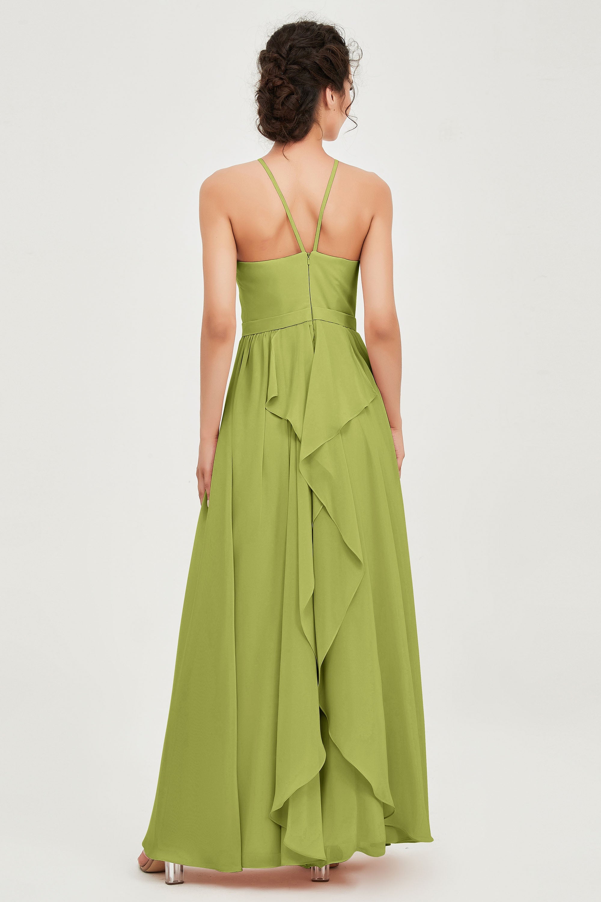 Halter Neck Elegant Bridesmaid Chiffon Dresses Sleeveless Formal Evening Dress Gowns