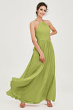 Halter Neck Elegant Bridesmaid Chiffon Dresses Sleeveless Formal Evening Dress Gowns
