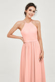 Halter Neck Elegant Bridesmaid Chiffon Dresses Sleeveless Formal Evening Dress Gowns