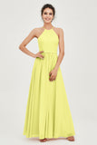 Halter Neck Elegant Bridesmaid Chiffon Dresses Sleeveless Formal Evening Dress Gowns