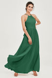 Halter Neck Elegant Bridesmaid Chiffon Dresses Sleeveless Formal Evening Dress Gowns