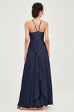 Halter Neck Elegant Bridesmaid Chiffon Dresses Sleeveless Formal Evening Dress Gowns