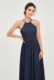 Halter Neck Elegant Bridesmaid Chiffon Dresses Sleeveless Formal Evening Dress Gowns